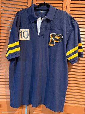 Ralph Lauren Polo Navy Short-Sleeve Rugby Shirt with Yellow Stripes